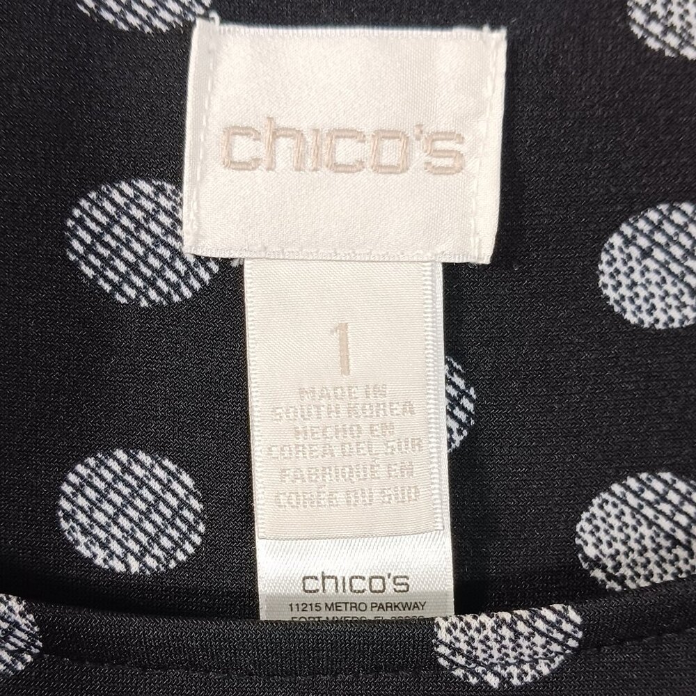 Chico's, Solar Polka Dots, Small, Black & White Tunic Top, HI-Low, Elbow Sleeves - Picture 2 of 14
